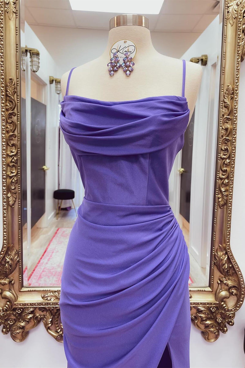 Straps Cowl Neck Purple Mermaid Formal Dress