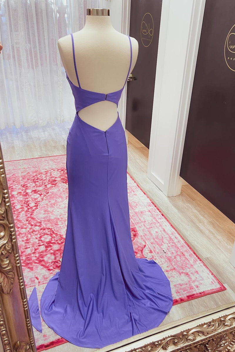 Straps Cowl Neck Purple Mermaid Formal Dress