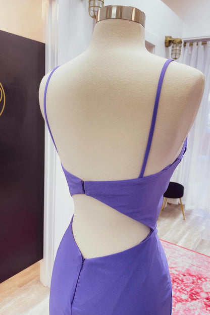 Straps Cowl Neck Purple Mermaid Formal Dress