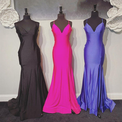 Straps Hot Pink Mermaid Simple Long Prom Dress