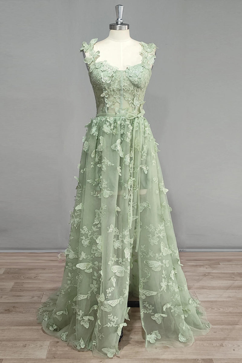 Straps Lilac Butterfly A-line Long Formal Dress