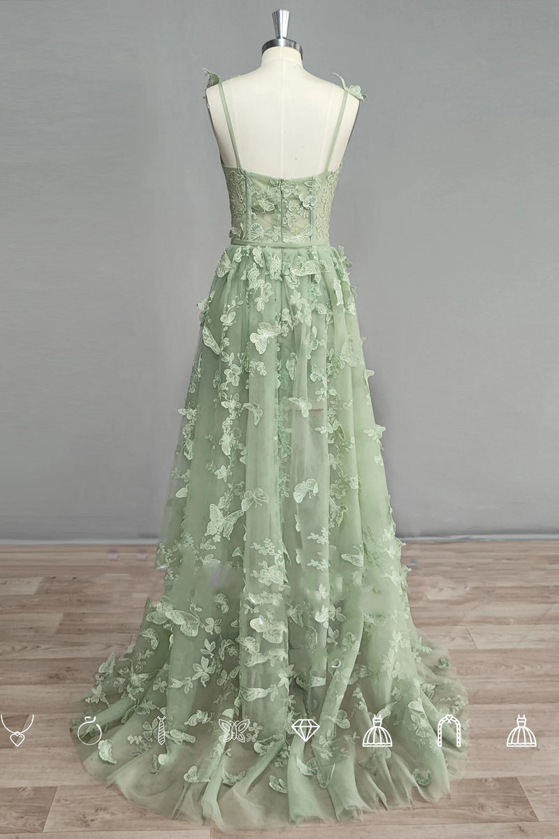Straps Lilac Butterfly A-line Long Formal Dress