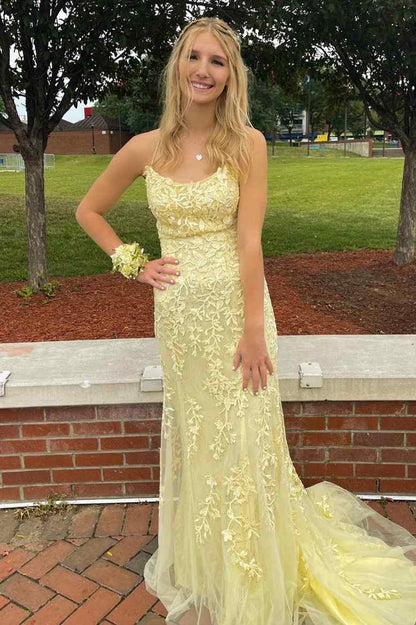 Straps Mermaid Blue Lace Appliqued Long Prom Dress