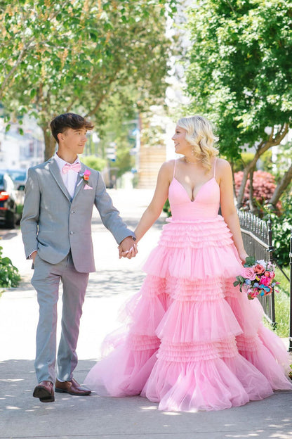 Straps Periwinkle Tulle Ruffles A-line Formal Dress