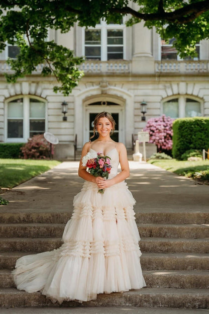Straps Periwinkle Tulle Ruffles A-line Formal Dress