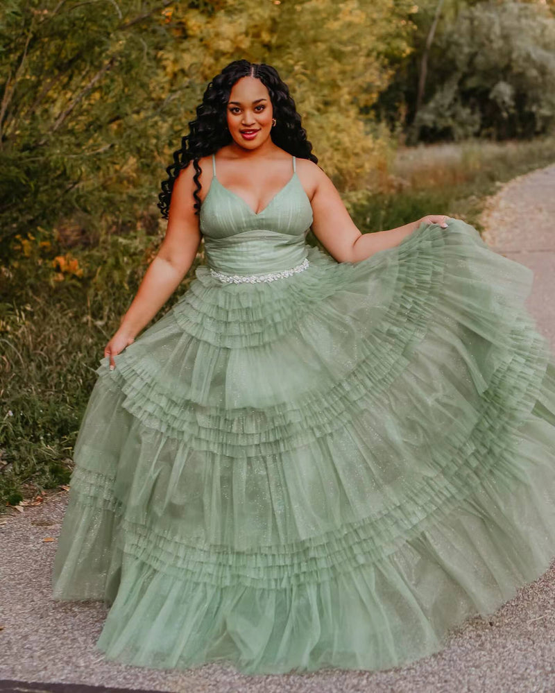 Straps Periwinkle Tulle Ruffles A-line Formal Dress