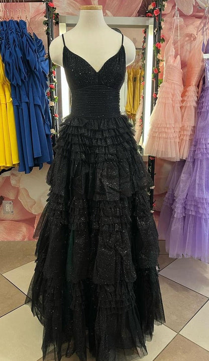Straps Periwinkle Tulle Tiered Ruffles Formal Gown