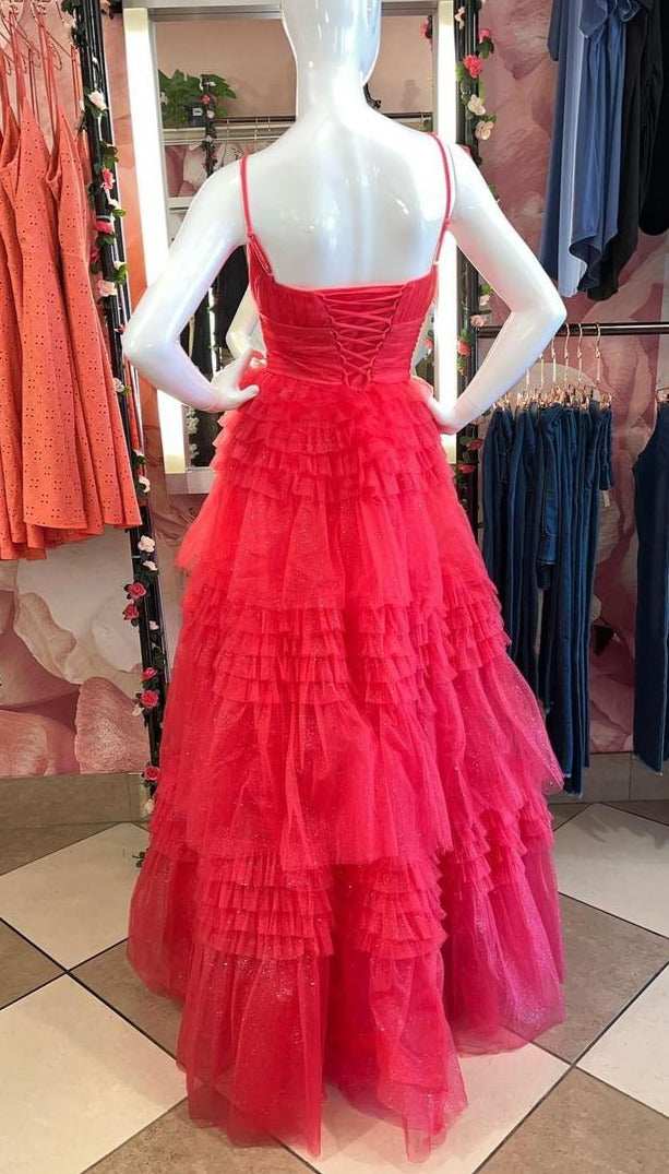 Straps Periwinkle Tulle Tiered Ruffles Formal Gown