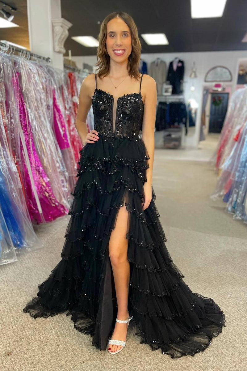 Straps Pink Appliques and Tulle Ruffles Prom Dress