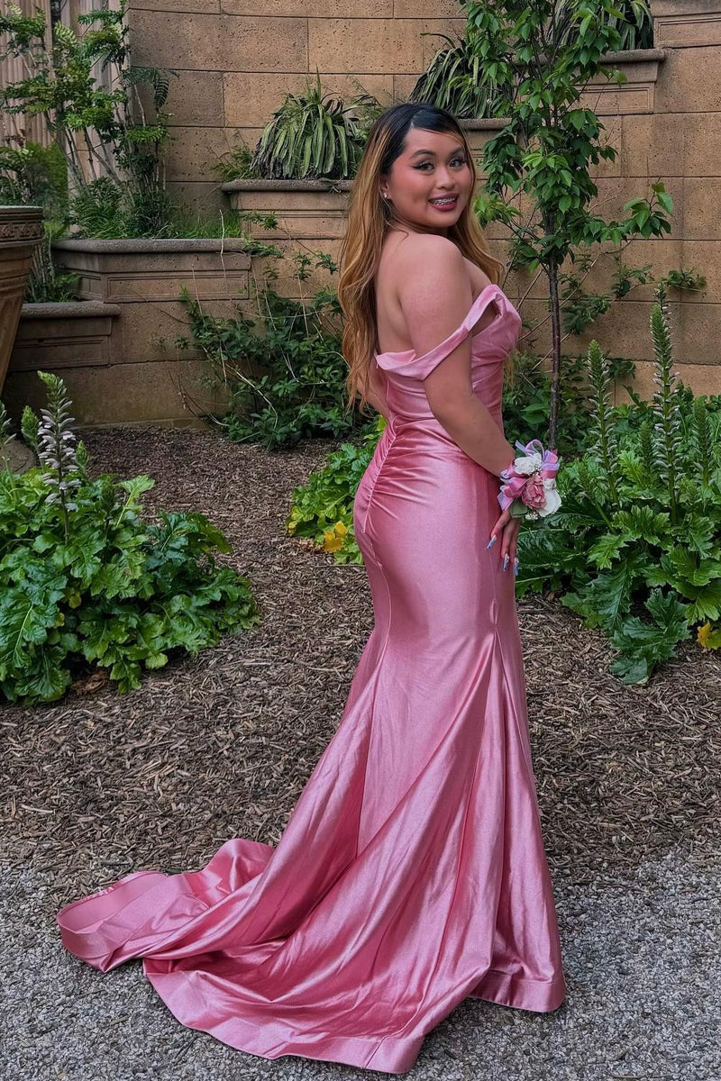 Straps Pink Mermaid Long Formal Dress