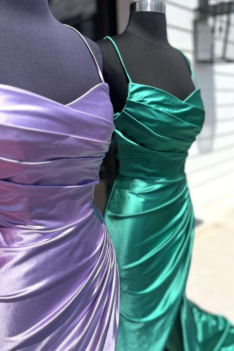 Straps Pink Ruched Satin Fitted Long Prom Dress