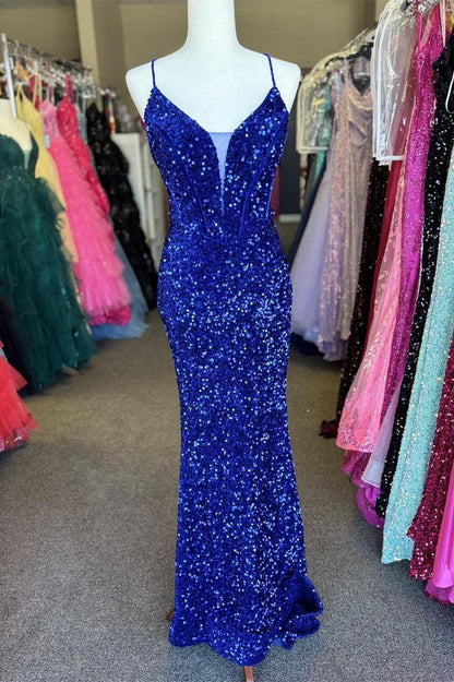 Straps Red Sequin Mermaid Long Formal Dress