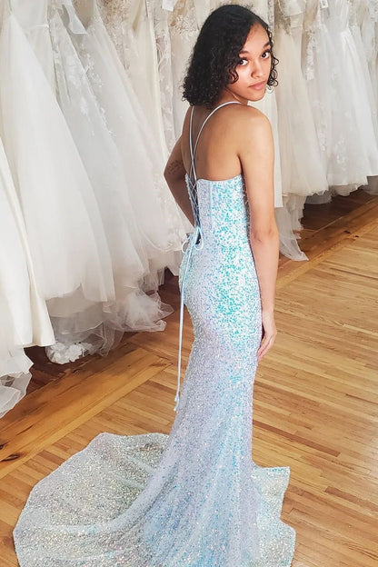 Straps Red Sequin Mermaid Long Formal Dress