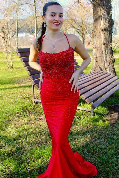 Straps Royal Blue Beaded Mermaid Long Formal Dress
