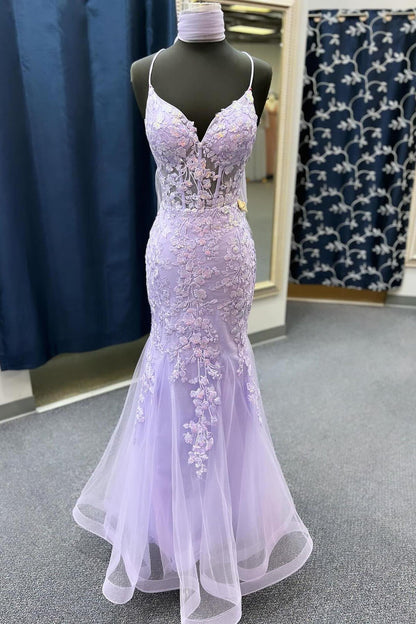 Straps Sage Green Lace Appliques Mermaid Long Prom Dress