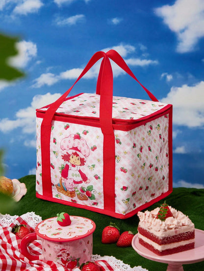 Strawberry Shortcake X 1 Pc Cute Strawberry Printed RPET Thermal Insulated Lunch Bag,Keeps Food Warm Or Cold, Picnic Bag, Large Capacity, Can Hold Lunch Boxes And Drinks, Suitable For Picnics, C