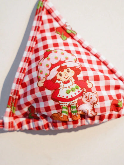 Strawberry Shortcake X Women's Summer Beach Plaid Print Halter Bikini Set