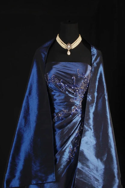 Stunning Blue Strapless Beaded Long Prom Dresses Evening Formal Dress,AST2284