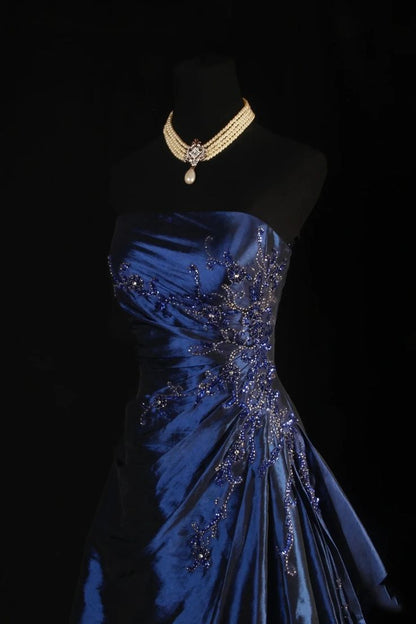 Stunning Blue Strapless Beaded Long Prom Dresses Evening Formal Dress,AST2284