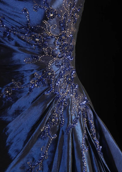 Stunning Blue Strapless Beaded Long Prom Dresses Evening Formal Dress,AST2284