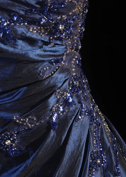 Stunning Blue Strapless Beaded Long Prom Dresses Evening Formal Dress,AST2284