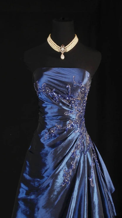 Stunning Blue Strapless Beaded Long Prom Dresses Evening Formal Dress,AST2284