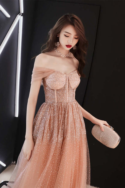 Stunning Champagne Sequins Long Formal Gown