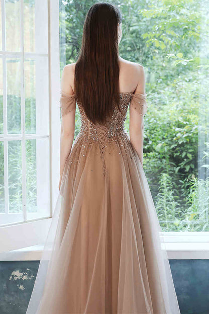 Stunning Champagne Tulle Long Party Dress