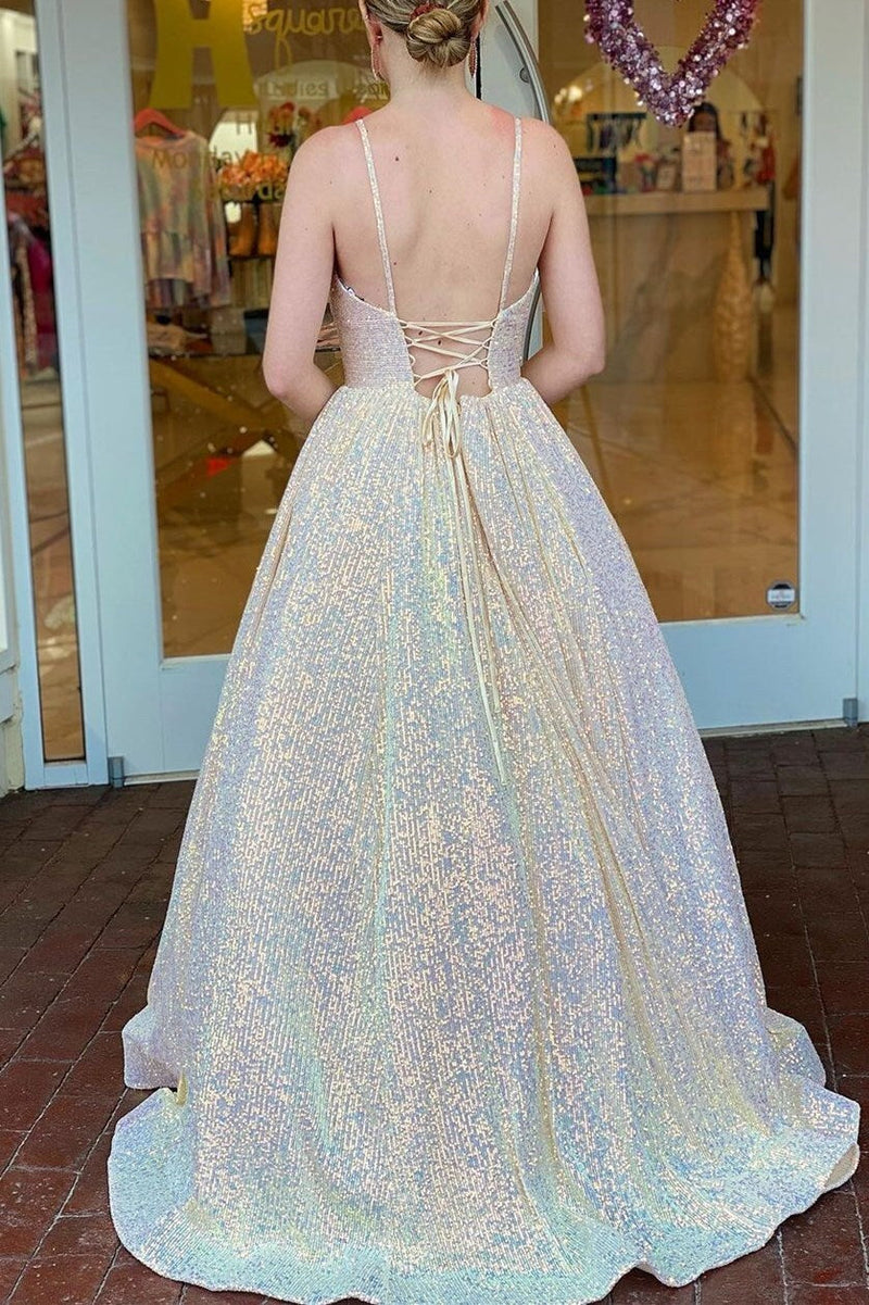 Stunning Gold Spaghetti Straps Gold A-line Long Princess Dress