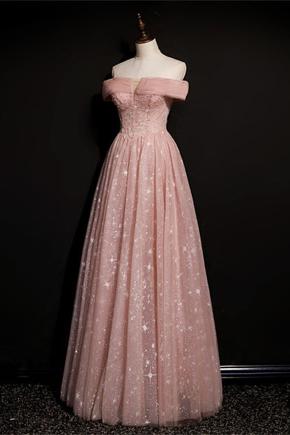 Stunning Off the Shoulder Pink Long Prom Dress