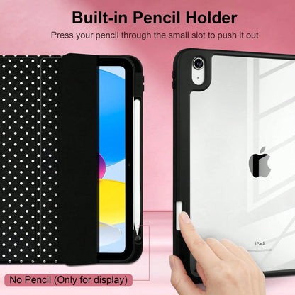 Stylish Black Polka Dots Tablet Case Triple Fold Auto Sleep Wake With Stylus Slot Shockproof Anti-Scratch Protective Cover For IPad 11 A16 10th/12th Gen Air 1-8 Pro 13 M4/M5 Mini 4-6 Women Back To Sch