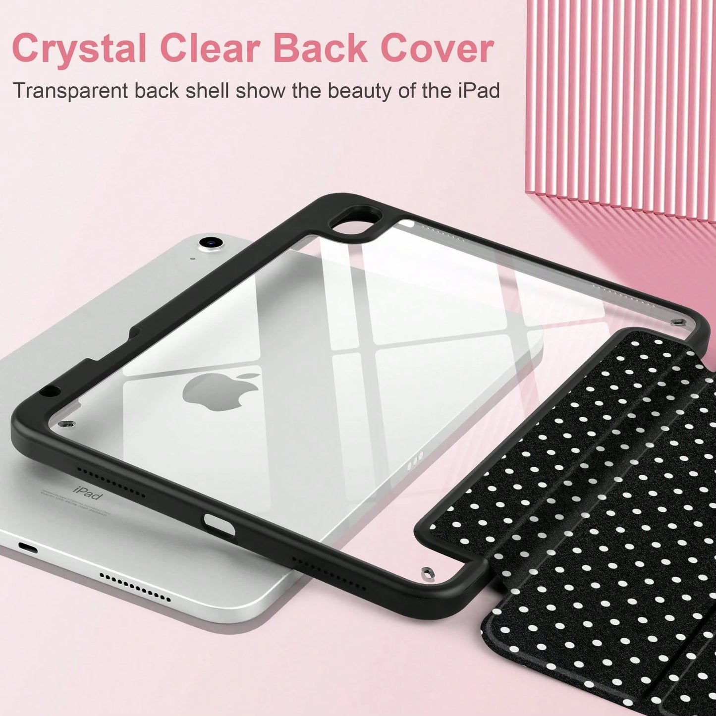 Stylish Black Polka Dots Tablet Case Triple Fold Auto Sleep Wake With Stylus Slot Shockproof Anti-Scratch Protective Cover For IPad 11 A16 10th/12th Gen Air 1-8 Pro 13 M4/M5 Mini 4-6 Women Back To Sch