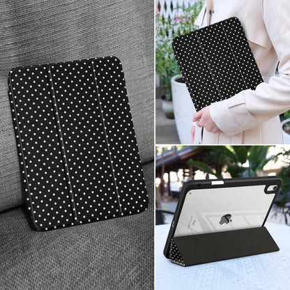 Stylish Black Polka Dots Tablet Case Triple Fold Auto Sleep Wake With Stylus Slot Shockproof Anti-Scratch Protective Cover For IPad 11 A16 10th/12th Gen Air 1-8 Pro 13 M4/M5 Mini 4-6 Women Back To Sch
