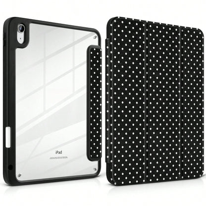 Stylish Black Polka Dots Tablet Case Triple Fold Auto Sleep Wake With Stylus Slot Shockproof Anti-Scratch Protective Cover For IPad 11 A16 10th/12th Gen Air 1-8 Pro 13 M4/M5 Mini 4-6 Women Back To Sch