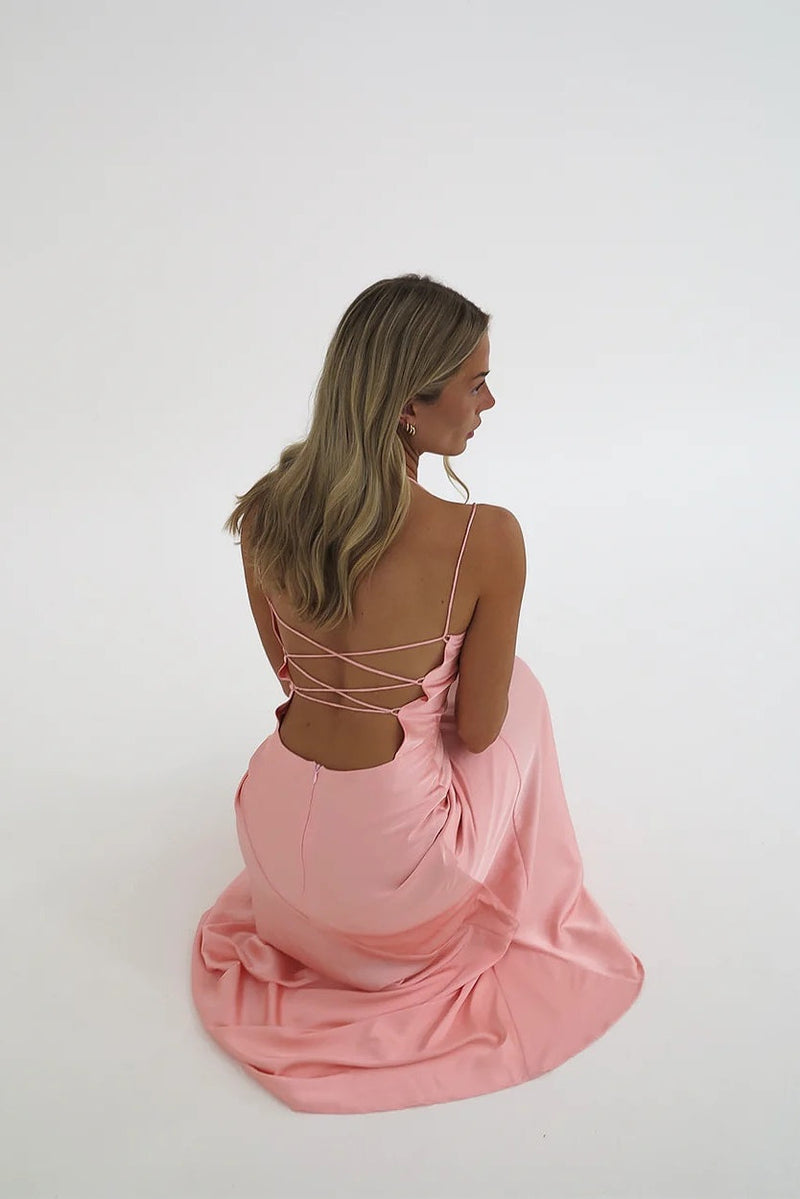 Stylish Sheath Spaghetti Straps Pink Party Dress with Criss Cross Back