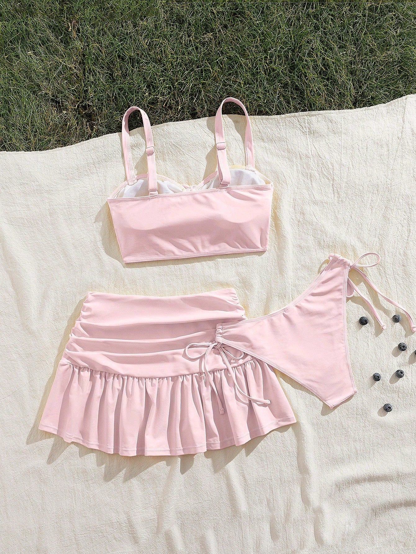 Sultry Sol 3pcs/Set Slimming Solid Color, Sexy, Wave Hem, Ruffle Hem Ruched Short Skirt