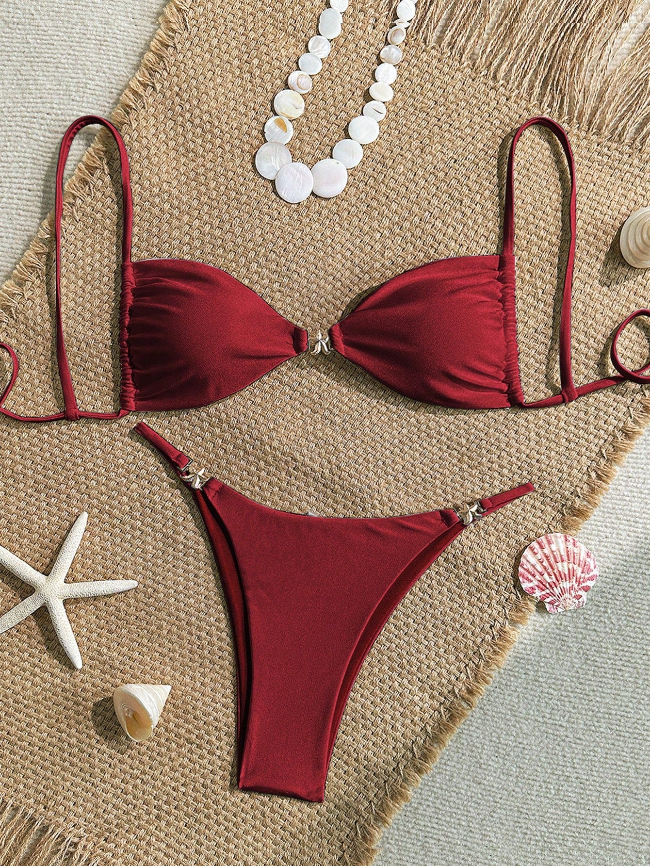 Sultry Sol Women's Sexy Bikini 2 Pieces Set, With Glossy Accessories And Special Fabric