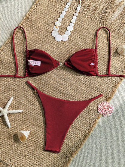 Sultry Sol Women's Sexy Bikini 2 Pieces Set, With Glossy Accessories And Special Fabric