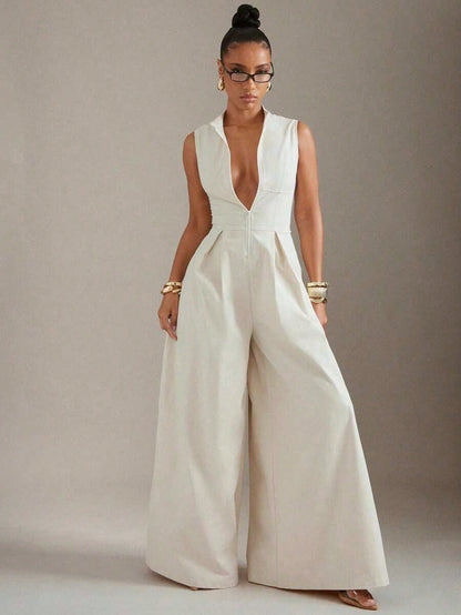 Summer Dresses For WomenHauture Extreme Wide Leg Zip Front Sleeveless Jumpsuitdresses For Women