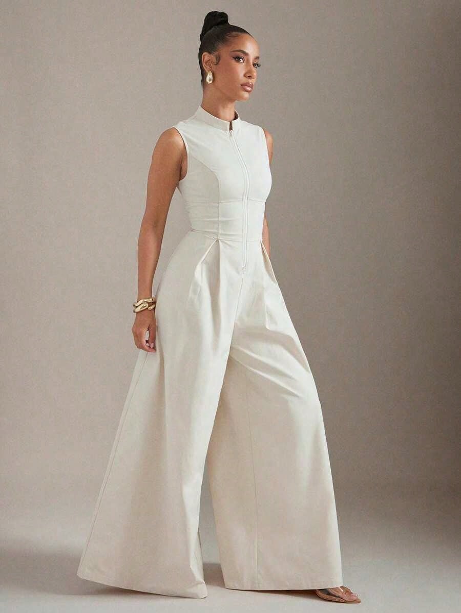 Summer Dresses For WomenHauture Extreme Wide Leg Zip Front Sleeveless Jumpsuitdresses For Women