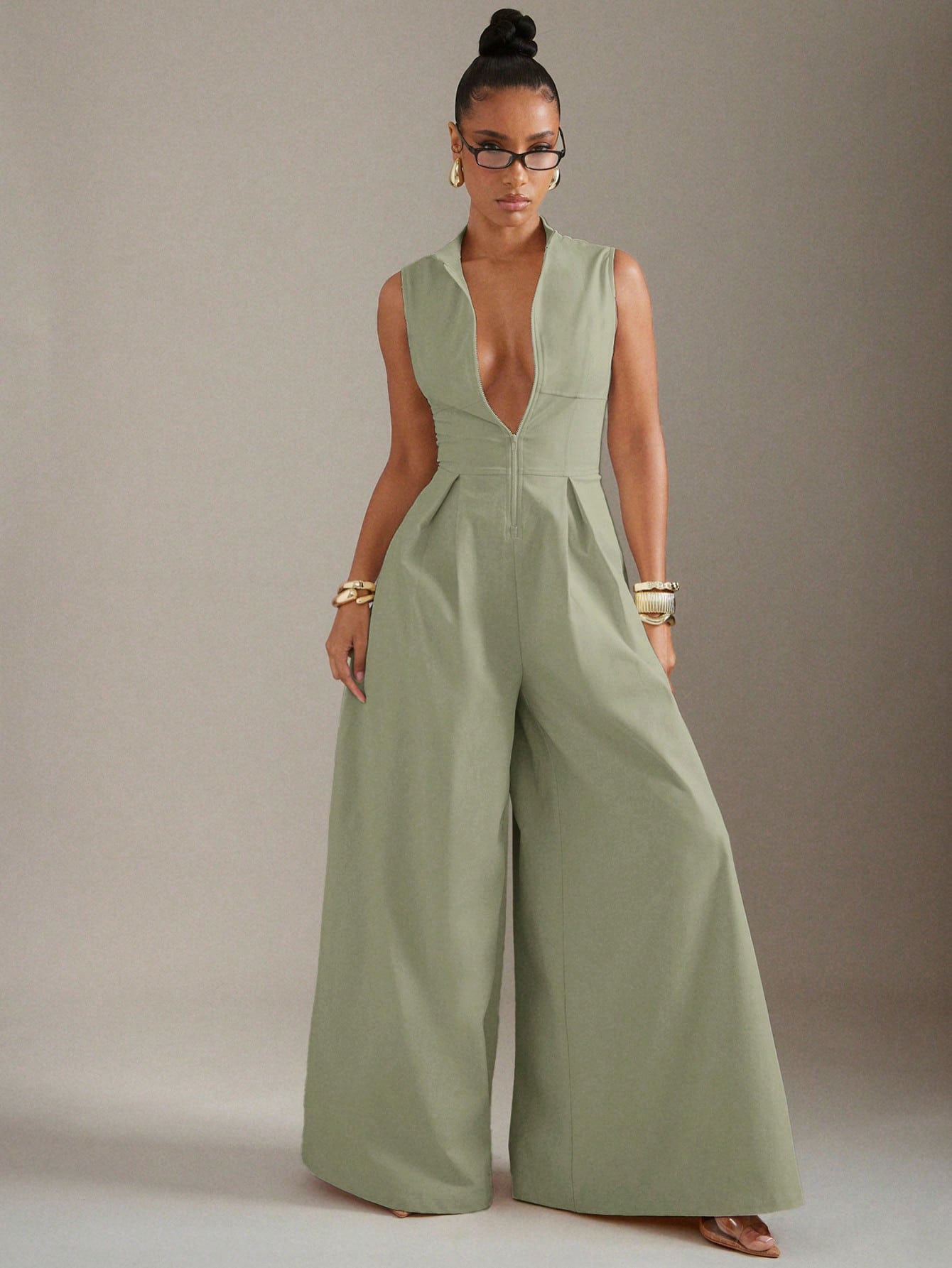 Summer Dresses For WomenHauture Extreme Wide Leg Zip Front Sleeveless Jumpsuitdresses For Women