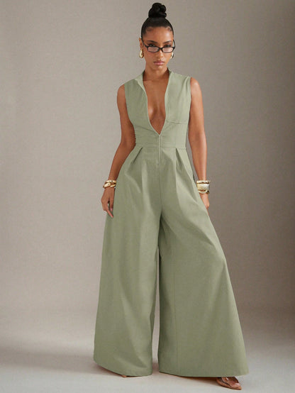 Summer Dresses For WomenHauture Extreme Wide Leg Zip Front Sleeveless Jumpsuitdresses For Women