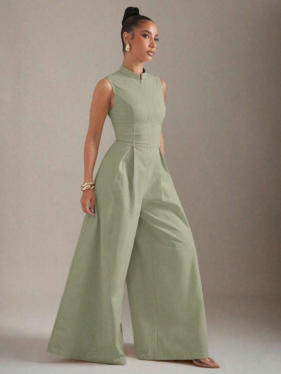 Summer Dresses For WomenHauture Extreme Wide Leg Zip Front Sleeveless Jumpsuitdresses For Women