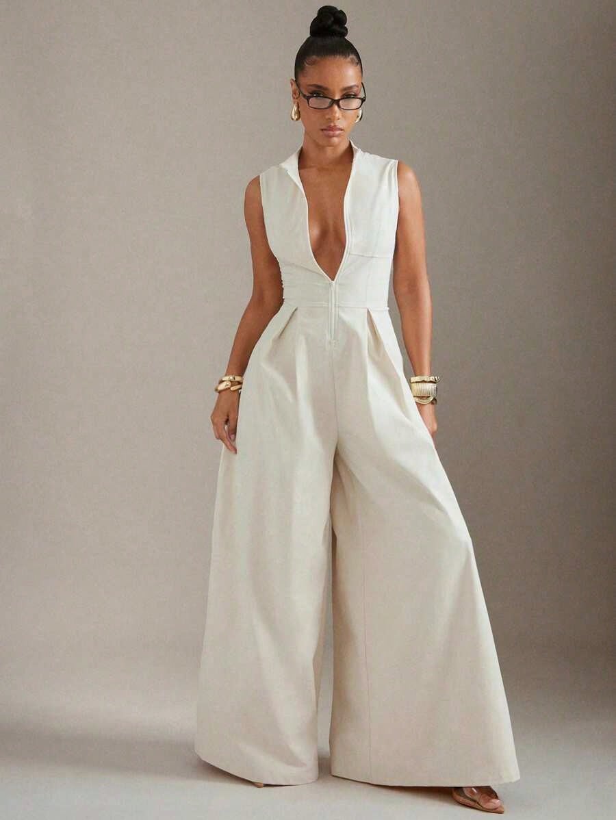 Summer Dresses For WomenHauture Extreme Wide Leg Zip Front Sleeveless Jumpsuitdresses For Women