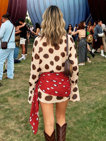 Summer Dresses For WomenSummer New Women's All-Match Dress, Fashionable And Casual Polka Dot Print Lapel Flared Long Sleeve Spliced Bdresses For Wome