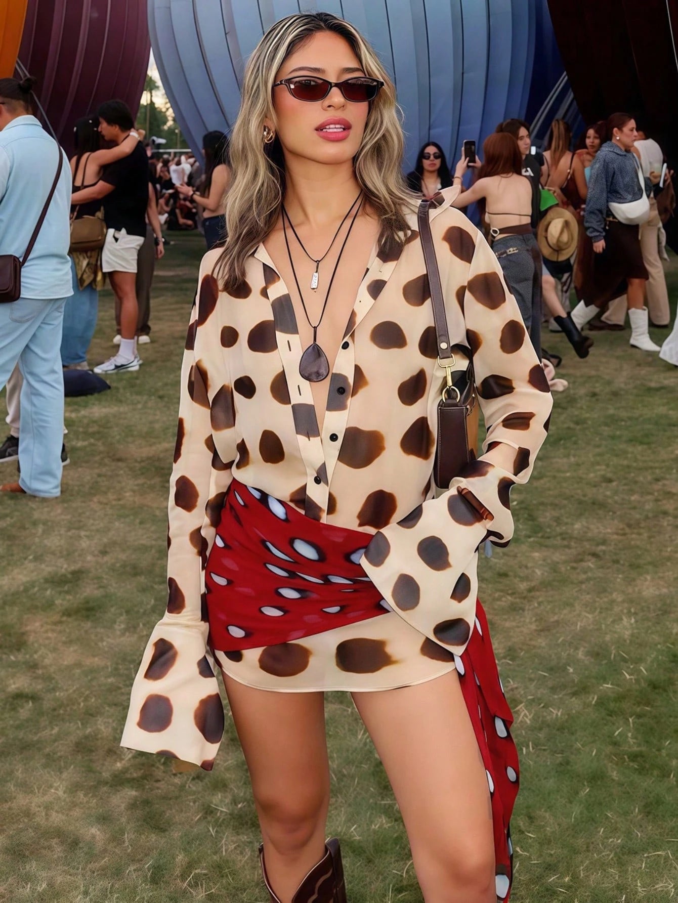 Summer Dresses For WomenSummer New Women's All-Match Dress, Fashionable And Casual Polka Dot Print Lapel Flared Long Sleeve Spliced Bdresses For Wome