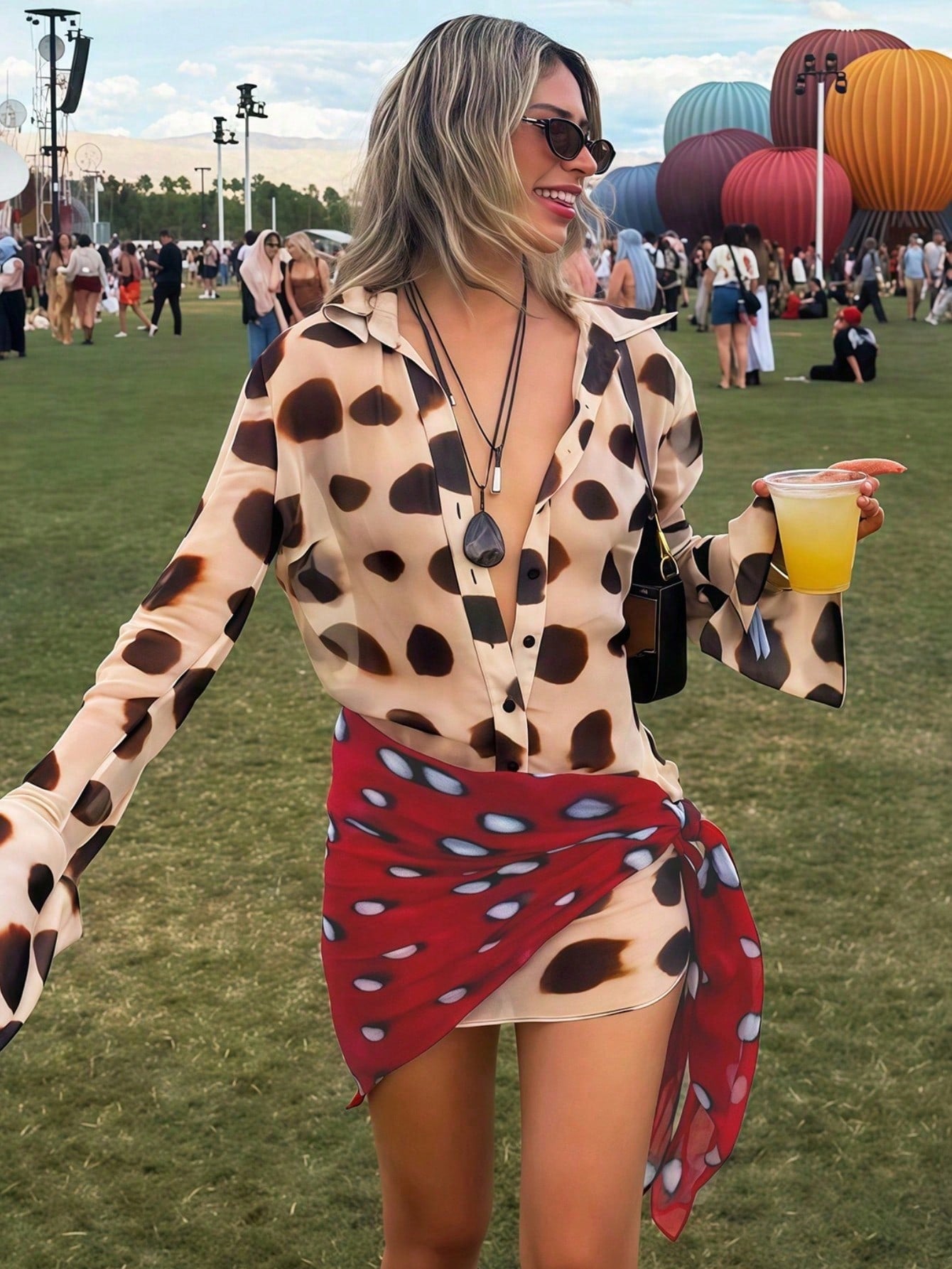 Summer Dresses For WomenSummer New Women's All-Match Dress, Fashionable And Casual Polka Dot Print Lapel Flared Long Sleeve Spliced Bdresses For Wome