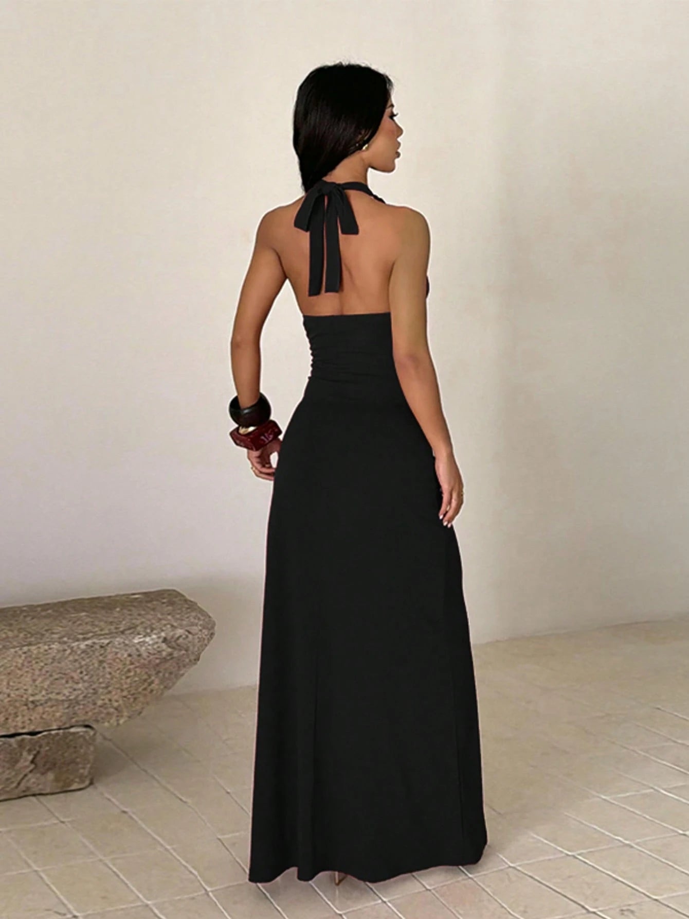 Summer, Elegant Party Dress, Waist Pleated Luxury Evening Dress With Slit, Women's Vacation Wear, Beach, Wedding, Birthday, Back To School