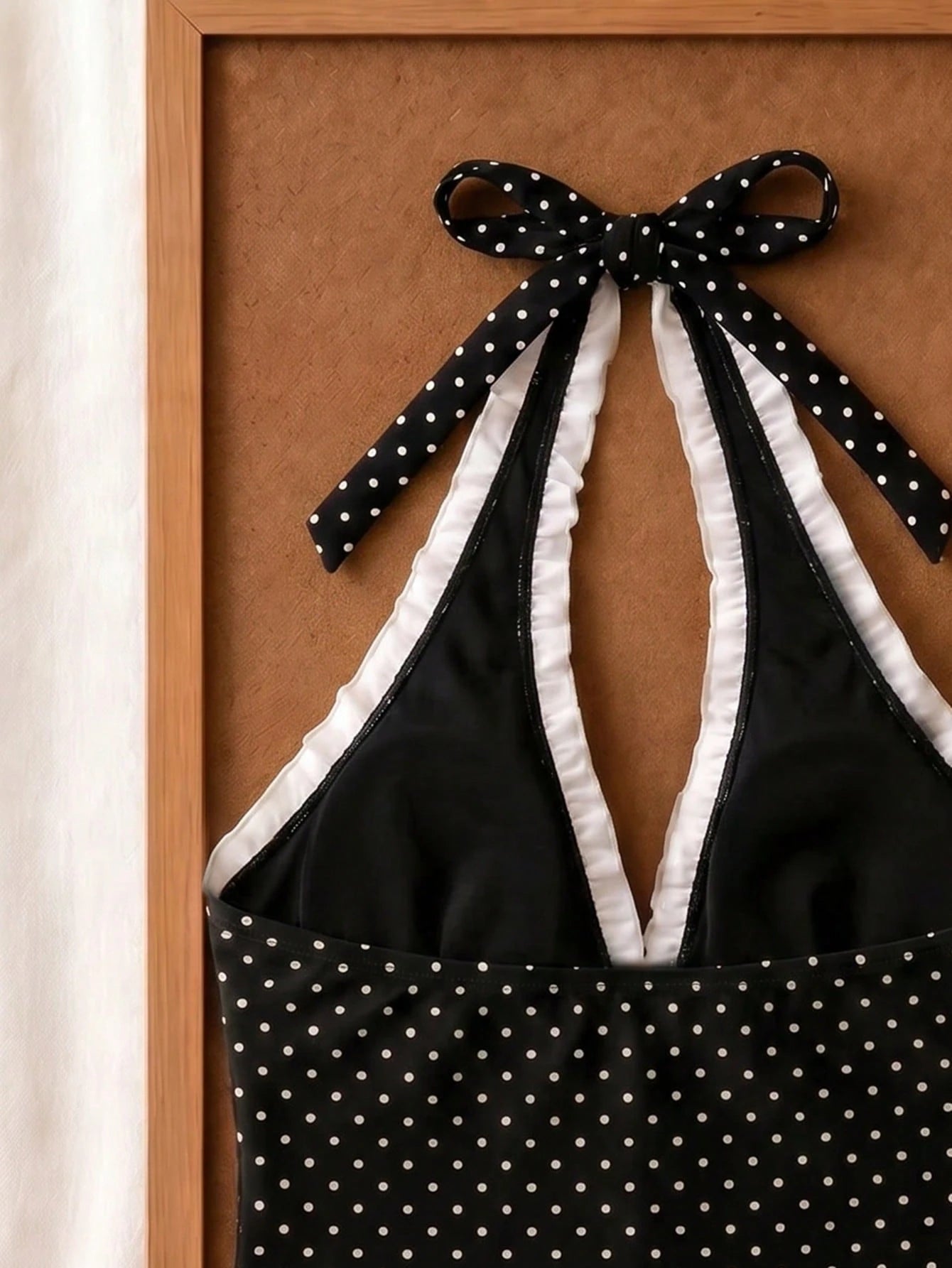 Summer New Fashion Women's Casual Elegant Halter Neck Polka Dot Bikini Set, Ruffle Trim Decor, Beach Vacation Party Outfit