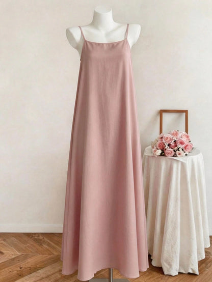Summer New Women's Dress, Casual, Beach Vacation Dress, Elegant Pink Open Back Ruched Tie Waist Dress Party